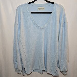 Urban Outfitters Deep V Neck Long Sleeve Oversized Sweatshirt Baby Blue, sz M